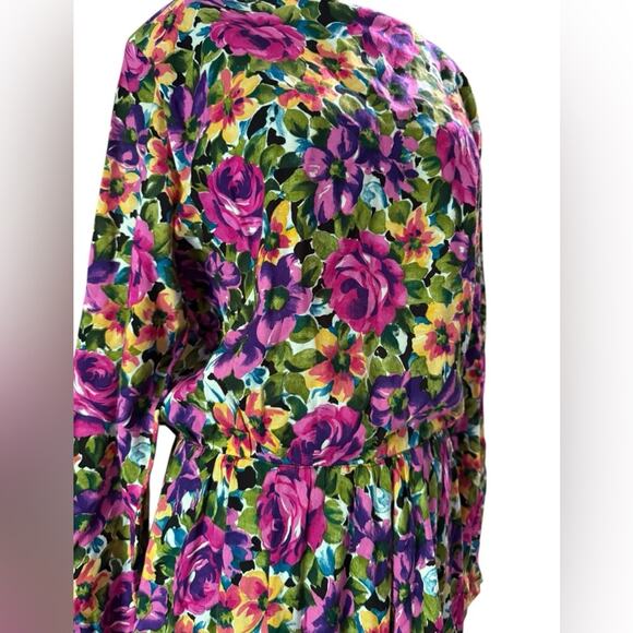 Vtg Colorful Floral Modest Bloomcore Maxi Dress L Feminine Boho Romantic Garden - Picture 4 of 5